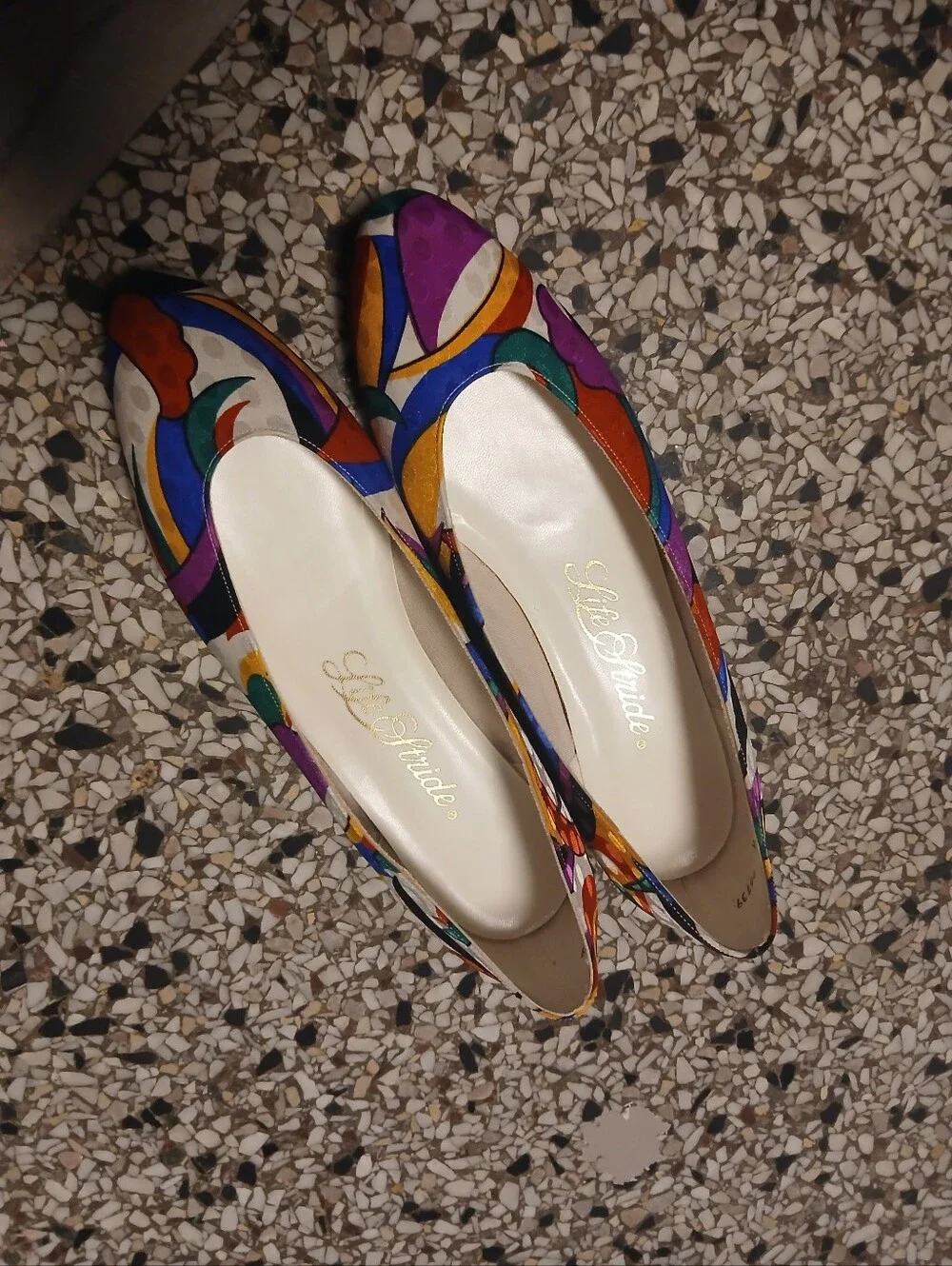 Vintage 80's Life Stride Geometric Abstract Kitten Wedge Heels Size 8.5